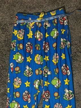Nintendo Blue Super Mario Character Print Pajama Pants with Yellow Drawstring